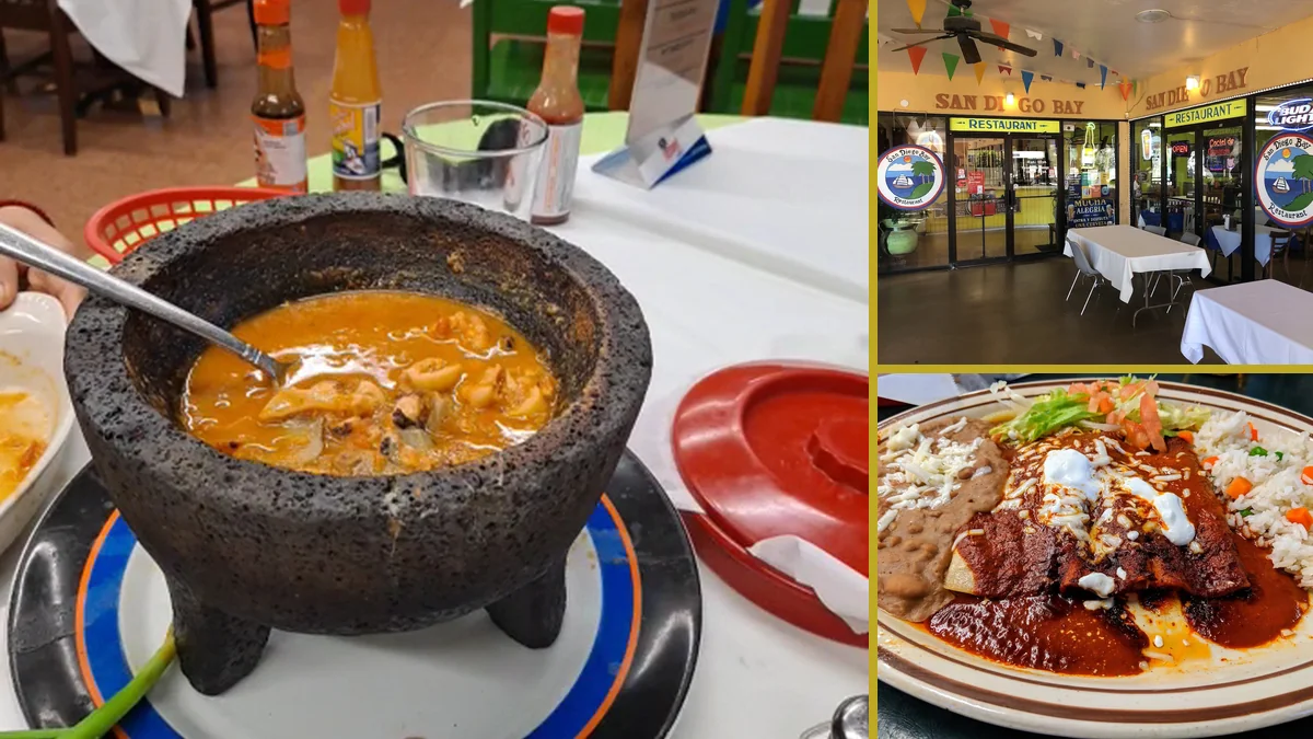 Hearty seafood entrées in an informal restaurant setting.