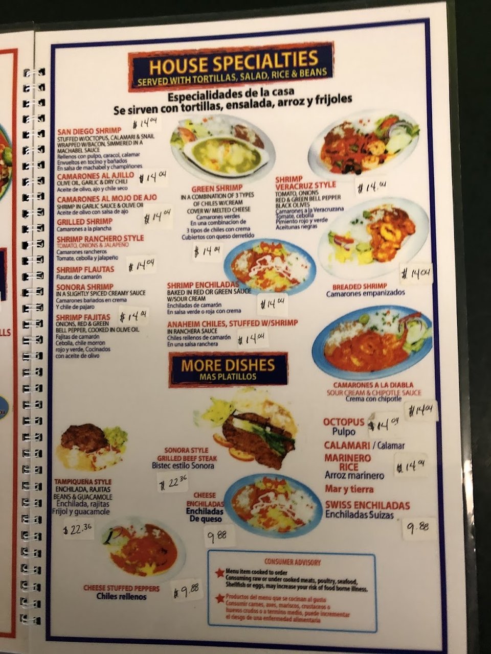 Restaurant menu showing drink options and categories.